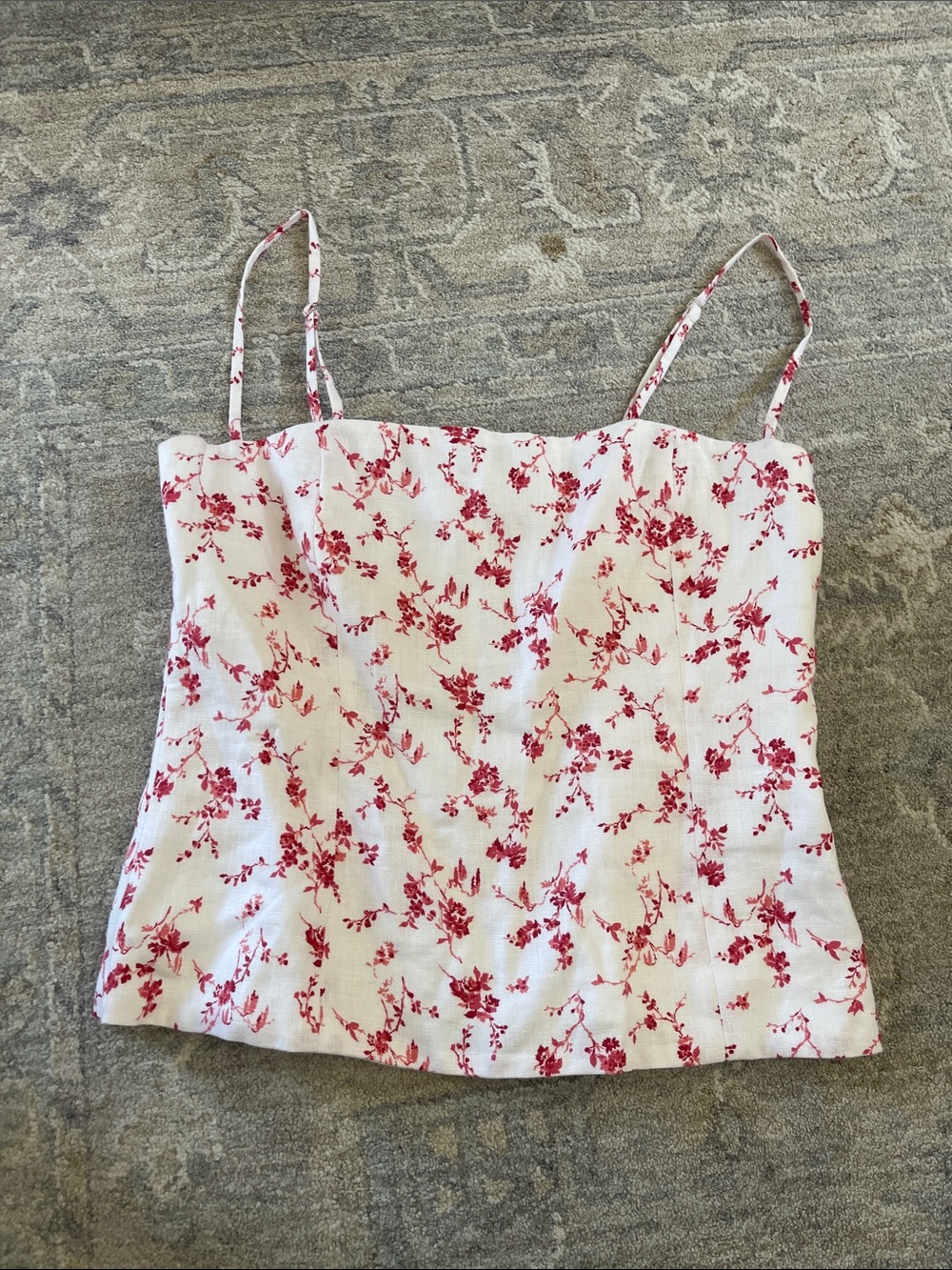 Reformation White Cami Top with Red Floral Print